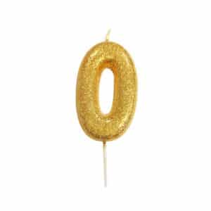 Anniversary House Metallic Gold Glitter Candle, Number 0, Birthday Cake Topper, 7 Centimeters, AHC90/0