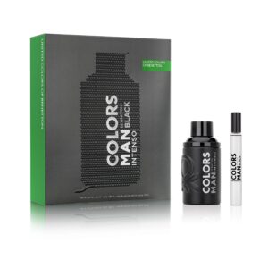 Benetton - Black Intenso from United Colors Gift Set EDP 100ml + Megaspritzer 10 ml - Long Lasting - Young, Modern and Intense Fragance - Amber Woody and Citrus Notes- Ideal for Day Wear