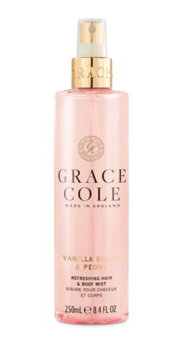 Grace Cole Women's Body Spray - Vanilla Blush & Peony Refreshing Fragrance Hair & Body Mist - Moisturising Spray With Essential Oils - Vegan - Made In England - 250ml Recyclable Bottle