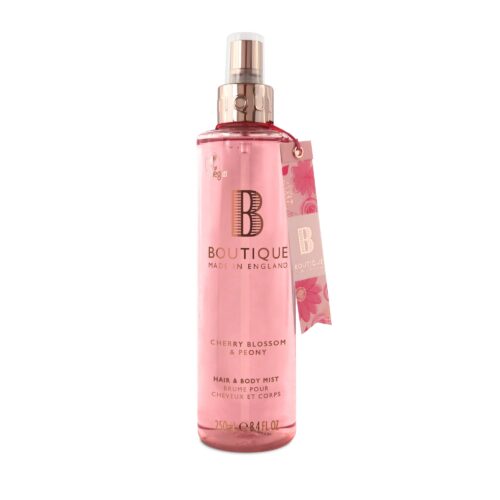 Boutique Women's Body Spray - Cherry Blossom & Peony Fragrance Hair & Body Mist 250ml - Refreshing, Moisturising Spray With Essential Oils - Vegan - Made In England - Recyclable Bottle.