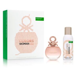 Benetton - Rose from United Colors Gift Set EDT 80 ml + Deodorant 150 ml - Long Lasting - Sensual, Young and Femenine Fragance - Floral and Woody Notes - Ideal for Day Wear