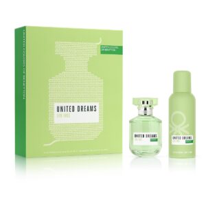 United Colors of Benetton - United Dreams Live Free EDT 80 ml + Deodorant 150 ml - Gift Set - Femenine, Fresh and Dynamic Fragrance - Floral, Fruity and Citrus Notes - Ideal for Day Wear