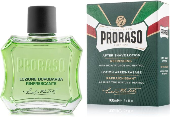 Proraso Aftershave Lotion Refreshing, 100ml, Men's Aftershave with Eucalyptus Oil & Menthol, Helps Restore Skin Comfort, Made In Italy