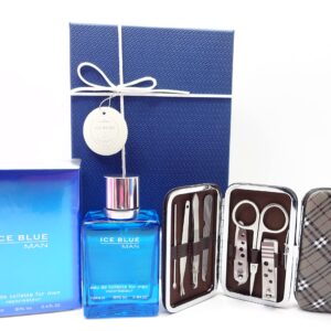 Luxury Gift Set For Men - Ice Blue 100ml EDT For Men & Manicure Grooming Travel Tool Kit - Gift Set For Him