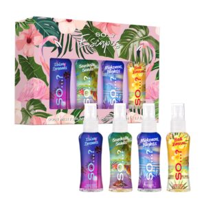 So Ķ? Escapes Womens Gift Set, with Ibiza Dream, Bali Breeze, Mykonos Nights & Seychelle Sands, Fragrance Spray Set (4 x 50ml)