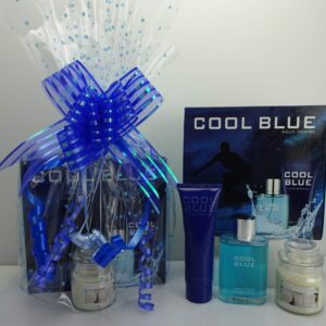 Men's Perfume Gift Hamper 2pc Cool Blue Perfume Set 100ml EDT and 130ml, Luxury Shower Gel Gift Wrapped Gift Hamper Plus Free Candle Included